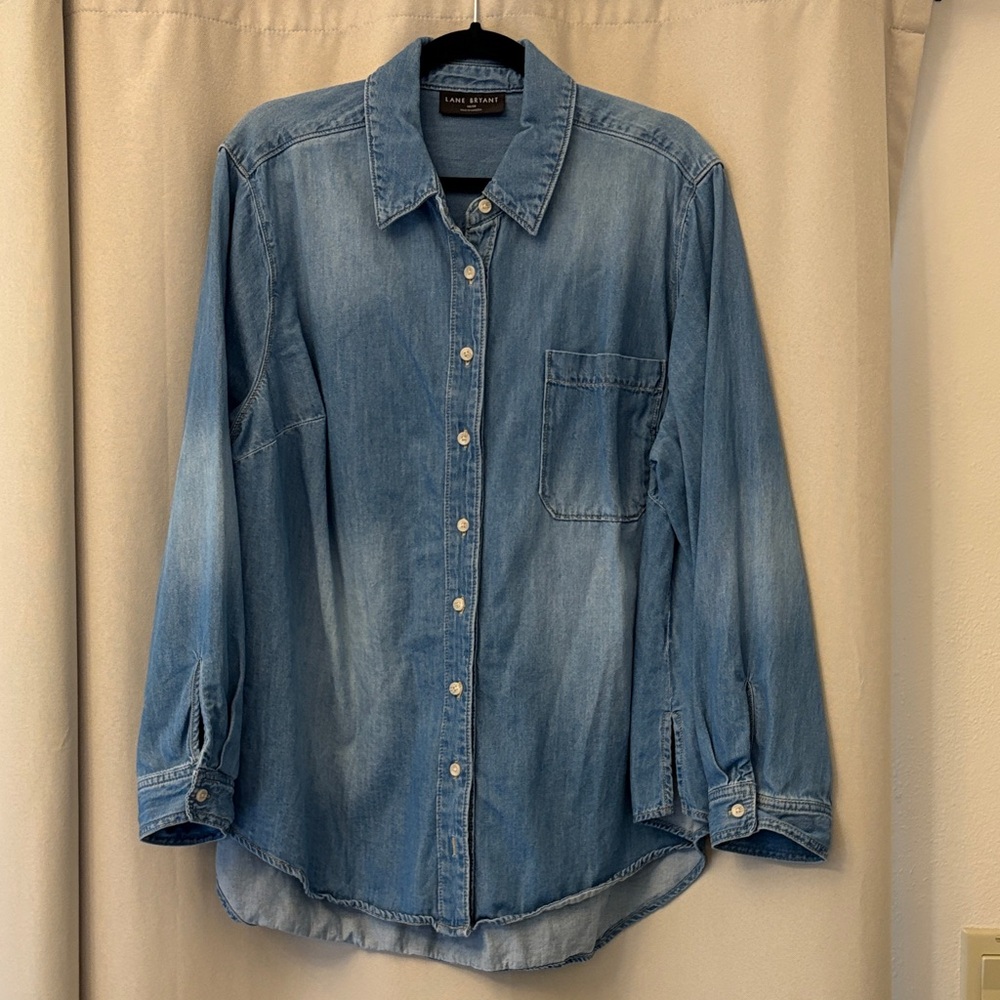 Lane Bryant Blue Denim Long Sleeve Shirt